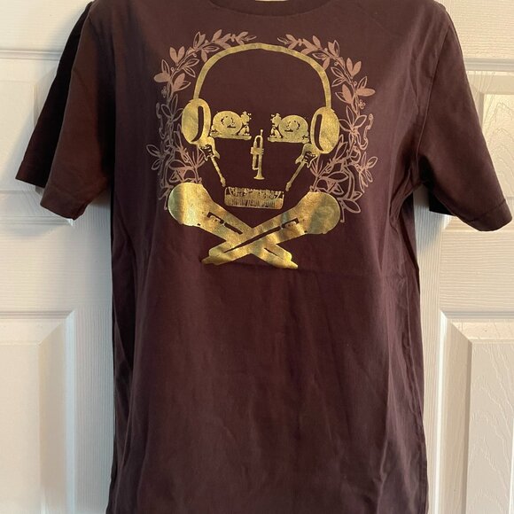 *♪ Y2K Brown Gold Skull Music T-Shirt - 2000's cool! *♪ - Picture 9 of 13